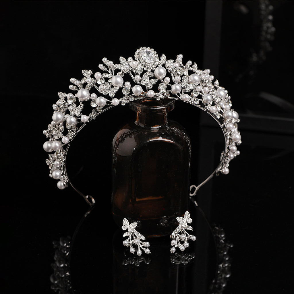Zircon Pavé Bridal Crown with Pearls
