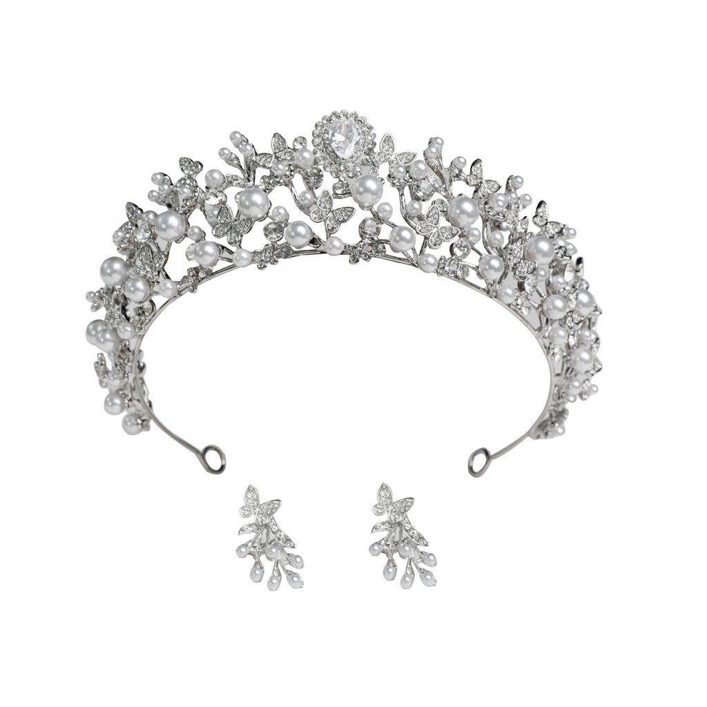 Zircon Pavé Bridal Crown with Pearls