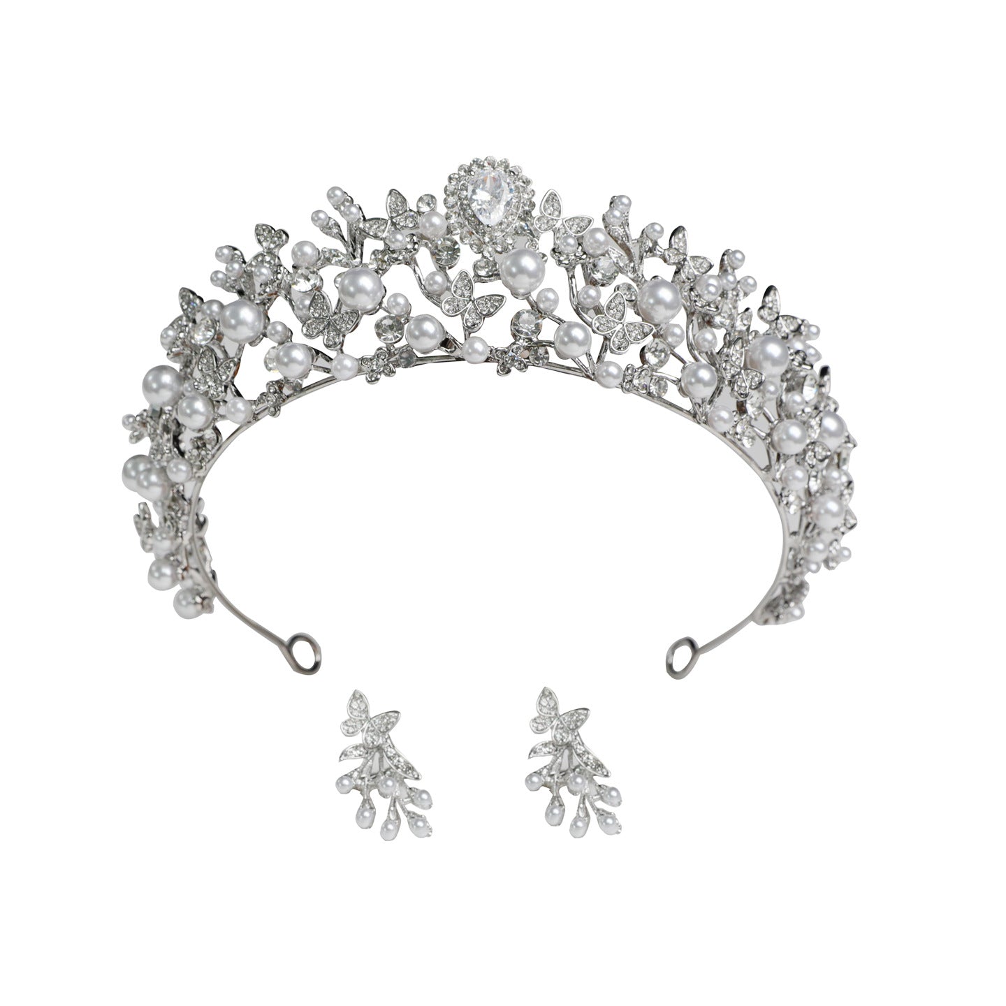 Zircon Pavé Bridal Crown with Pearls