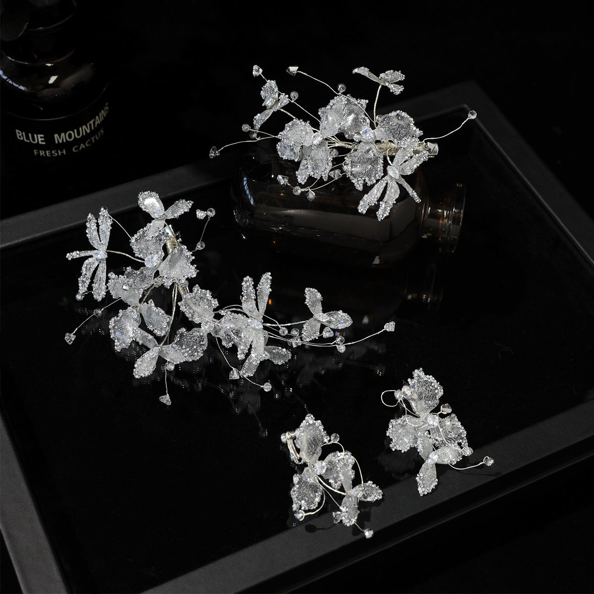 Resin-Drip Crystal Bridal Hair Clip Set (4-Piece)