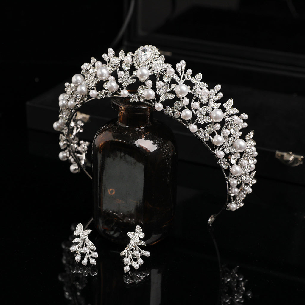Zircon Pavé Bridal Crown with Pearls