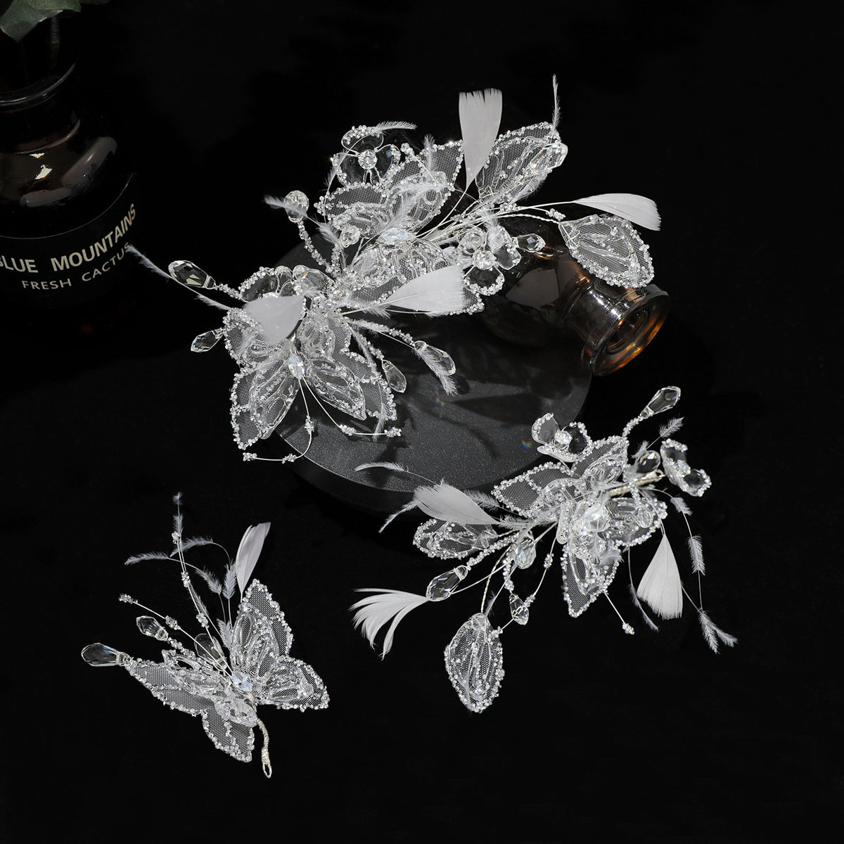 Water-Gel Butterfly Bridal Crown Set (3-Piece)