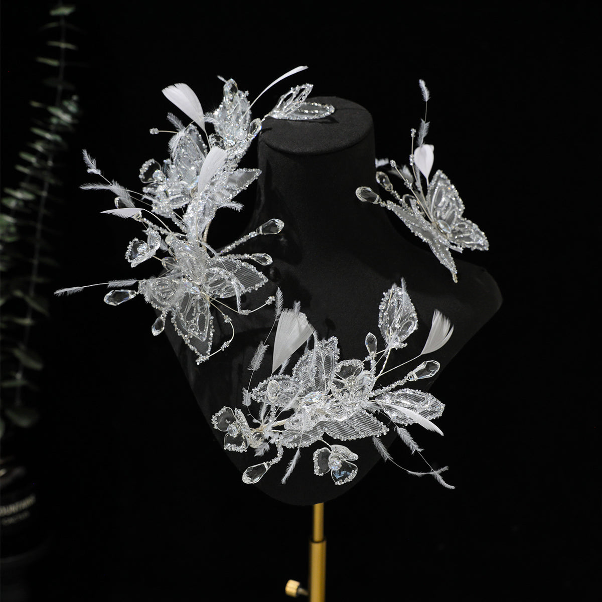 Water-Gel Butterfly Bridal Crown Set (3-Piece)