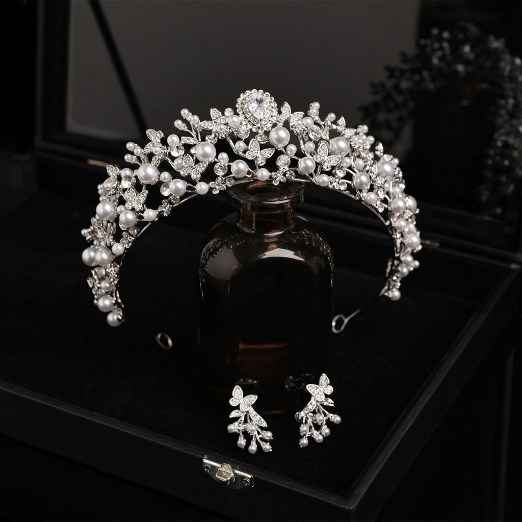 Zircon Pavé Bridal Crown with Pearls