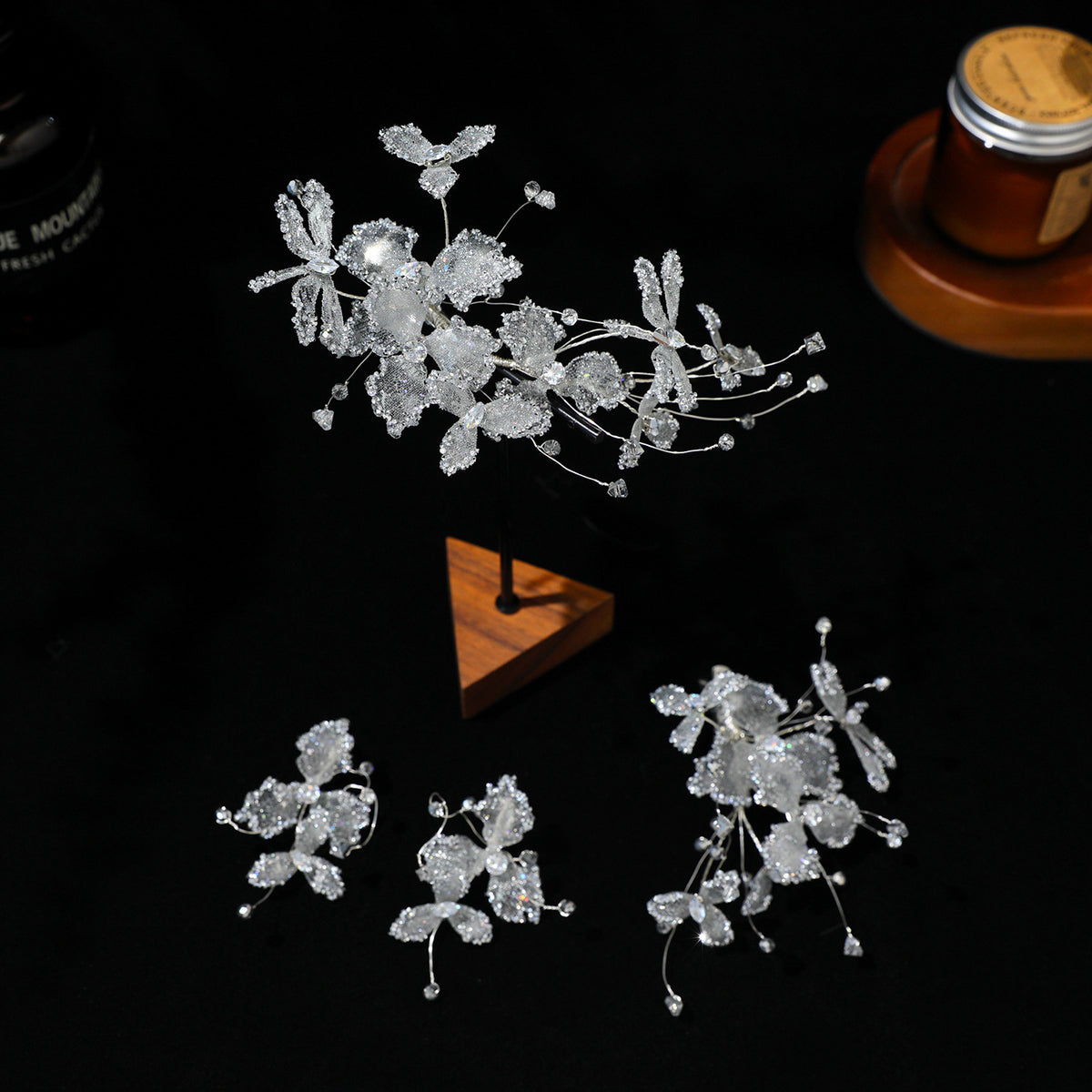 Resin-Drip Crystal Bridal Hair Clip Set (4-Piece)